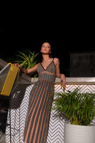 VESTIDO RAYAS MARRON Y AZUL